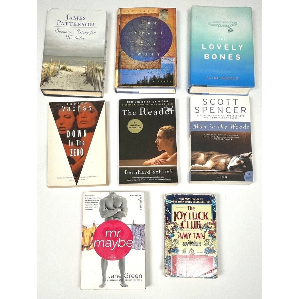LOT 8 Best-Selling NOVELS Books Lovely Bones Joy Luck Club The Reader Mr. Maybe